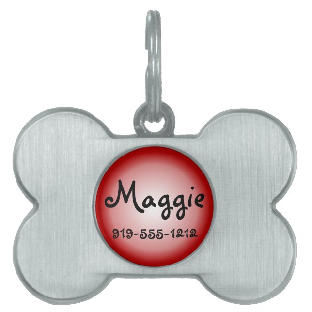 Red Bone Shaped Customizable Name Dog Tag (Front)