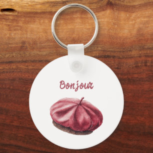 Red Bonjour Beret Keychain