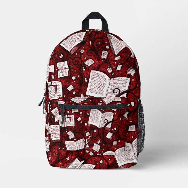 Red Books Background Printed Backpack (Front)