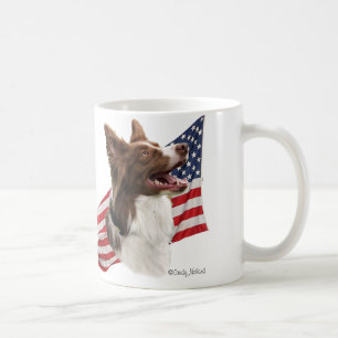 Red Border Collie head and Flag Coffee Mug