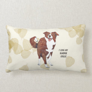 Red Border Collie, Tan Leaves Lumbar Pillow