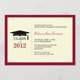 Red border ecru cap tassel graduation announcement