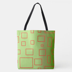 Red Border Green Rectangles on Green Tote Bag