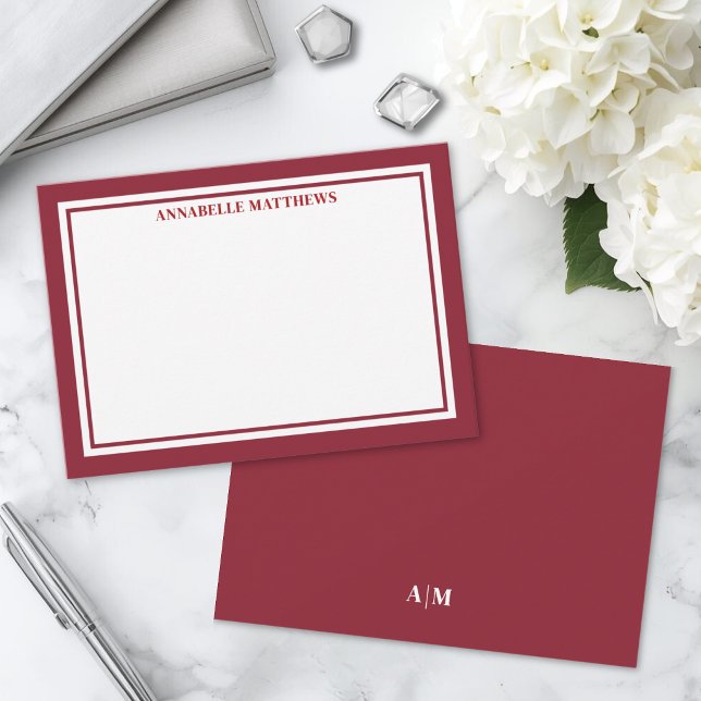 Red Border Minimalist Name Monogram Card (Red Border Minimalist Name Monogram Note Card)