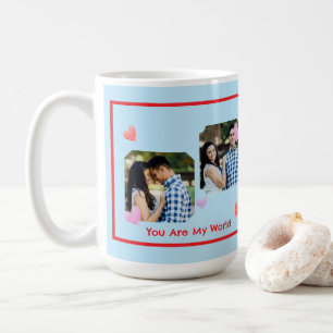 Red Border PHOTO Blue Valentine's Day NAME Coffee Mug