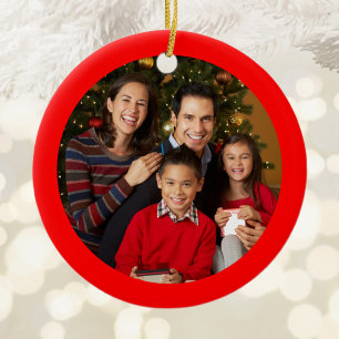 Red Border Photo Ceramic Ornament