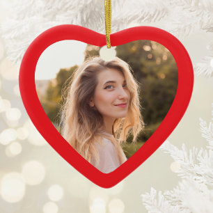 Red Border Photo Ceramic Ornament