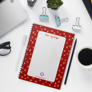 Red Border Stars, Peace Joy & Hope, Corporate Logo Notebook