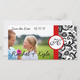 Red Borders Black and White Damask Save The Date
