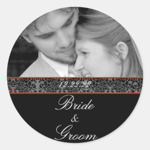 Red Borders Your Photo Wedding Classic Round Sticker