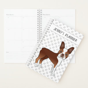 Red Boston Terrier Cartoon Dog & Your Custom Title