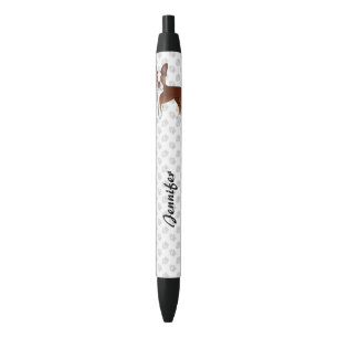 Red Boston Terrier Cute Cartoon Dog & Custom Name Black Ink Pen
