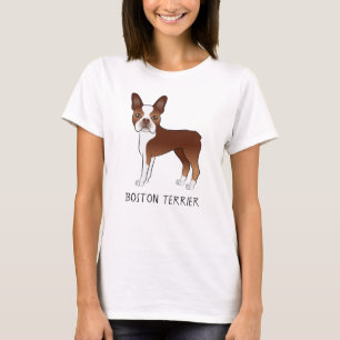 Red Boston Terrier Cute Cartoon Dog & Custom Text T-Shirt