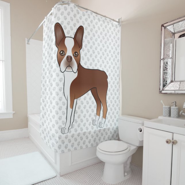 Red Boston Terrier Cute Cartoon Dog Design & Paws (In Situ)