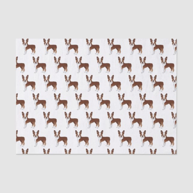 Red Boston Terrier Cute Cartoon Dog Pattern Design Tissue Paper (Front)