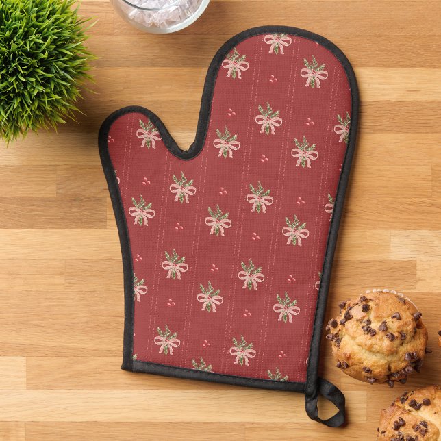 Red Botanical Christmas (Red Bows & Holly Vintage Botanical Christmas Oven Mitt by Painted Paperie
)