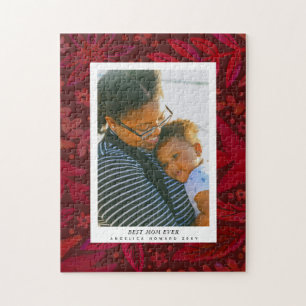 Red Botanical Frame Mother's Day Gift Jigsaw Puzzle