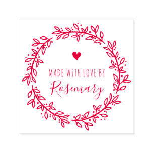 Red Botanical Wreath Made With Love By Self-inking Stamp