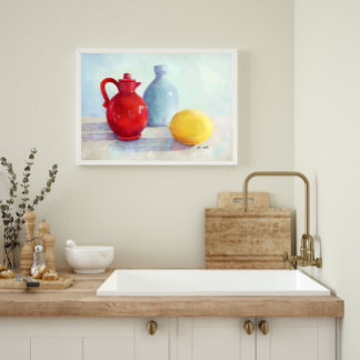 Red Bottle Still Life Oil Painting Art Print