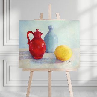 Red Bottle Still Life Oil Painting Canvas Print