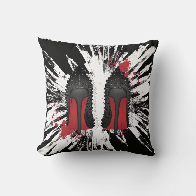 Red Bottoms Stilettos shoes heels spatters & drips Throw Pillow (Front)