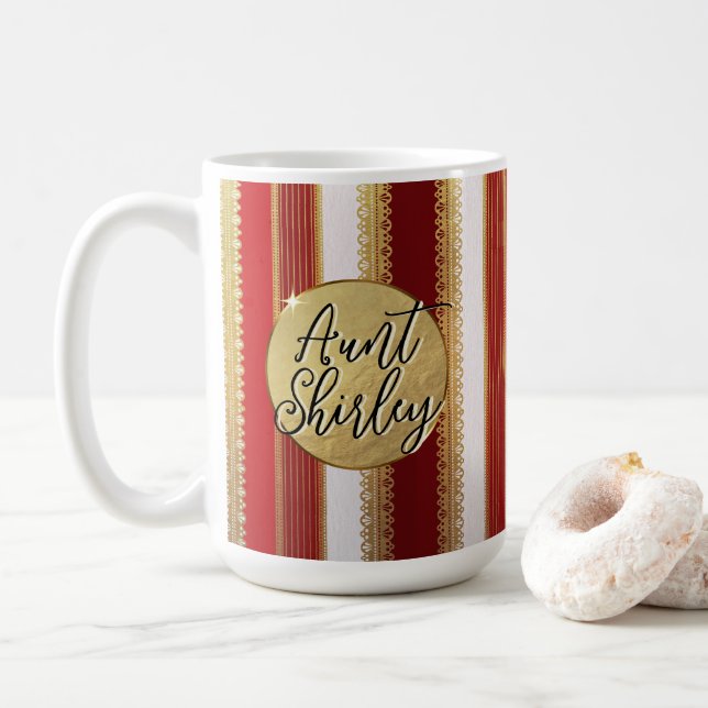Red Bougie Stripes Personalized Coffee Mug (With Donut)