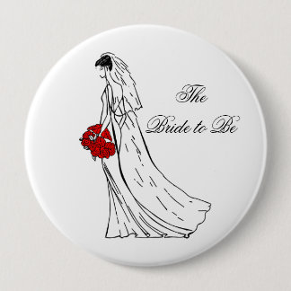 Red Bouquet Bride to Be 4 Inch Round Button