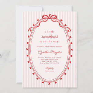 Red Bow A Little Sweetheart Baby Shower Invitation