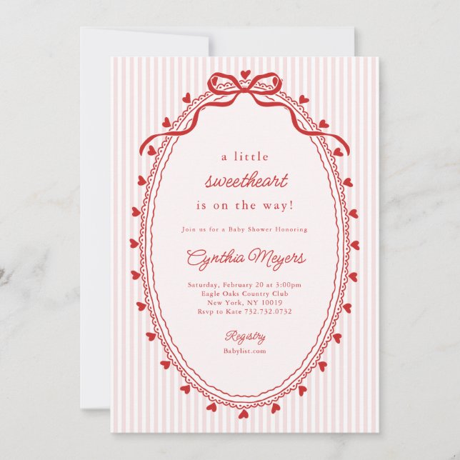Red Bow A Little Sweetheart Baby Shower Invitation (Front)