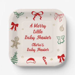 Red Bow A Merry Little Christmas Baby Shower Paper Plate
