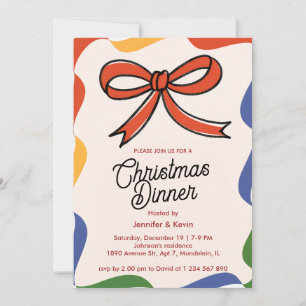 Red Bow Abstract Modern Christmas DinnerInvitation Holiday Card