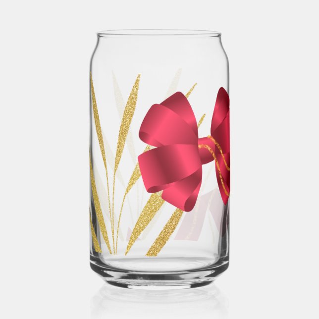 red bow and gold leaves can glass (Front)