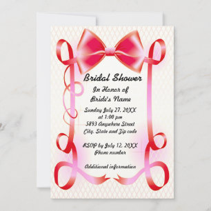 Red Bow and Ribbon Border Bridal Shower Invite