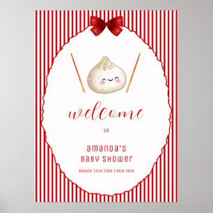 Red Bow Asian Dumpling Baby Shower Welcome  Poster
