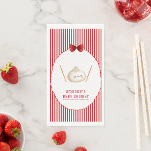 Red Bow Asian Dumpling Girl Baby Shower Napkin