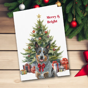 Red Bow Australian Cattle Dog Christmas Tree Card