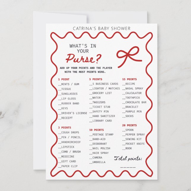 Red Bow Baby Shower - Editable Name, 5x7 Invitatio Invitation (Front)