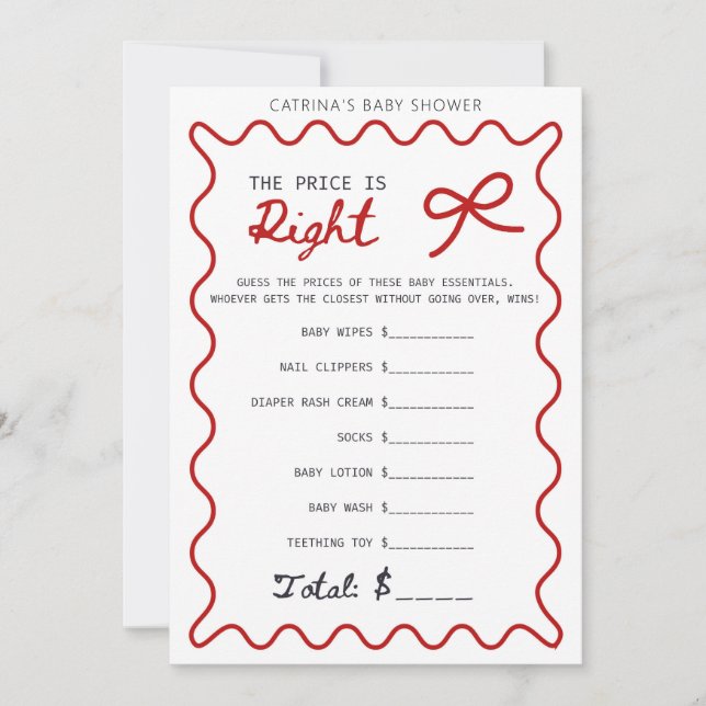 Red Bow Baby Shower - Editable Name, 5x7 Invitation (Front)