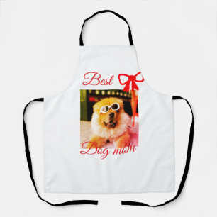 Red bow best dog mom dad photo dog/pet name apron