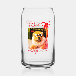 Red bow best dog mom dad photo dog/pet name can glass