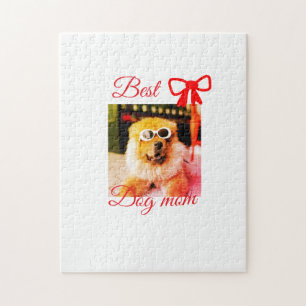Red bow best dog mom dad photo dog/pet name jigsaw puzzle