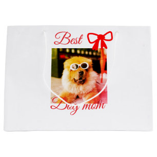 Red bow best dog mom dad photo dog/pet name large gift bag