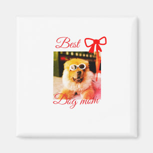 Red bow best dog mom dad photo dog/pet name magnet
