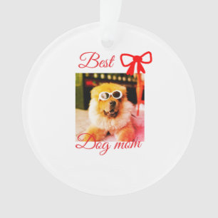 Red bow best dog mom dad photo dog/pet name ornament
