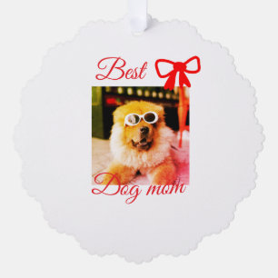 Red bow best dog mom dad photo dog/pet name  ornament card