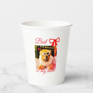 Red bow best dog mom dad photo dog/pet name paper cups