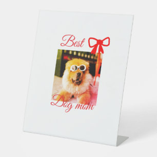 Red bow best dog mom dad photo dog/pet name  pedestal sign