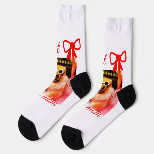 Red bow best dog mom dad photo dog/pet name  socks