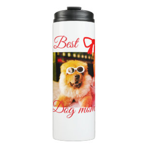 Red bow best dog mom dad photo dog/pet name  thermal tumbler