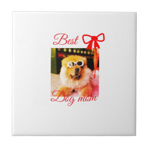 Red bow best dog mom dad photo dog/pet name  tile